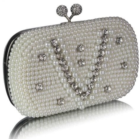 Vintage Pearl &amp; Crystal Evening Clutch Bag