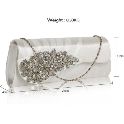 Ruched Satin Clutch With Crystal Flower